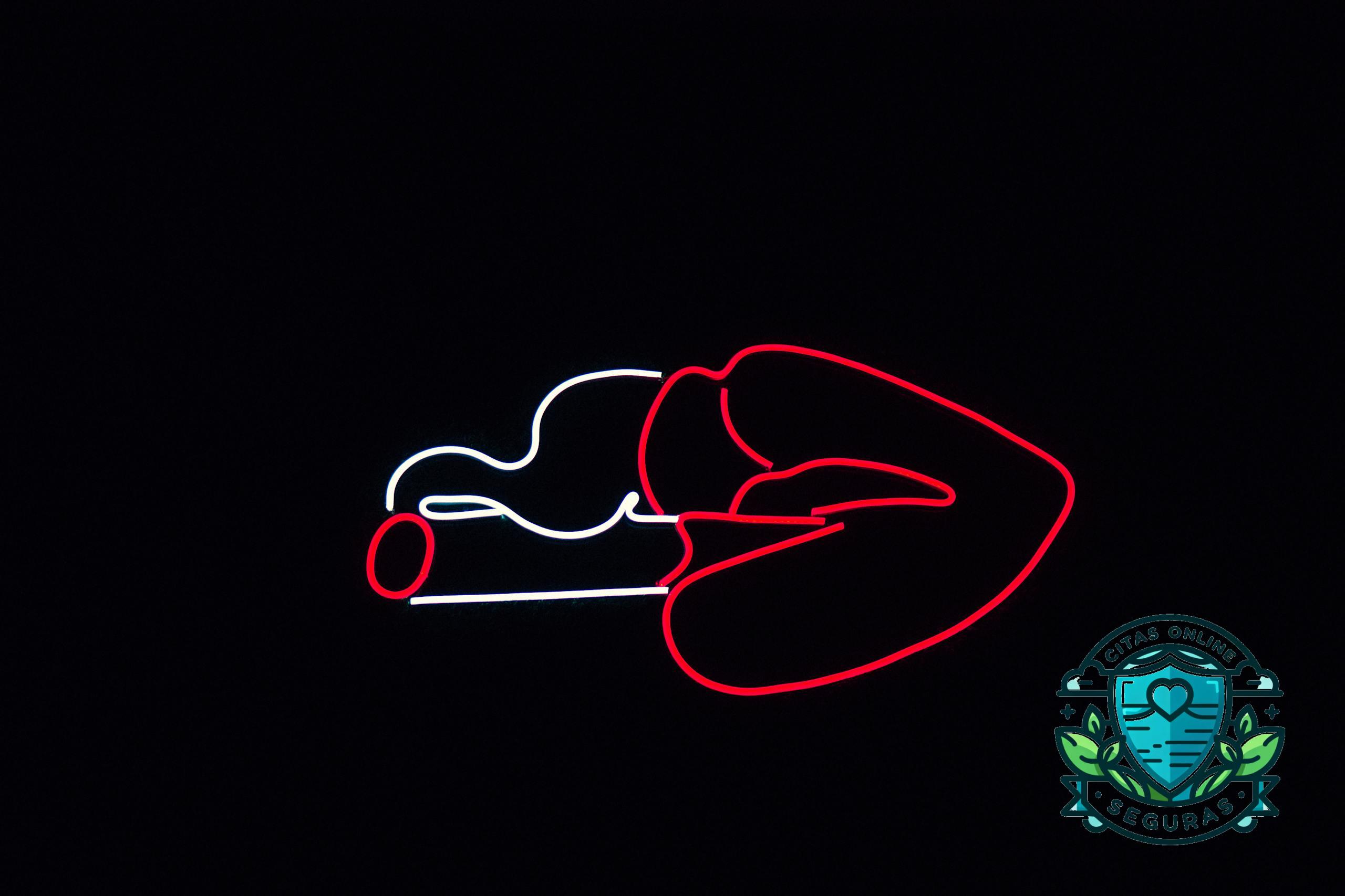 Striking neon sign of lips with a cigarette glowing against a dark background, perfect for modern design themes.